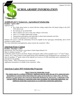 SCHOLARSHIP INFORMATION  AGRILEGACY Tomorrow, Agricultural Scholarship