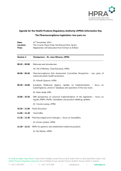 Agenda for the Health Products Regulatory Authority (HPRA) Information Day