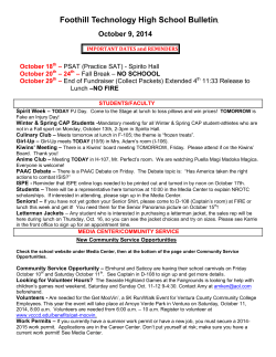 Foothill Technology High School Bulletin October 9, 2014