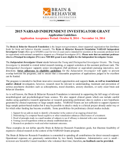 2015 NARSAD INDEPENDENT INVESTIGATOR GRANT Application Guidelines