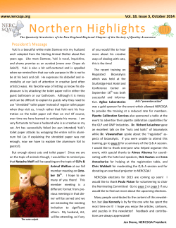 Northern Highlights President’s Message Vol. 18. Issue 3, October 2014 www.nercsqa.org