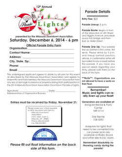 Saturday, December 6, 2014 - 6 pm Parade Details 12 Annual
