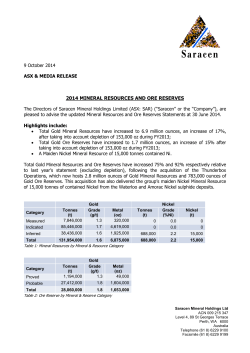 2014 MINERAL RESOURCES AND ORE RESERVES
