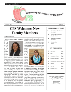 CPS Welcomes New Faculty Members UPCOMING EVENTS October 2014