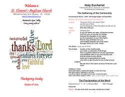 Welcome St. Clement’s Anglican Church to Holy Eucharist