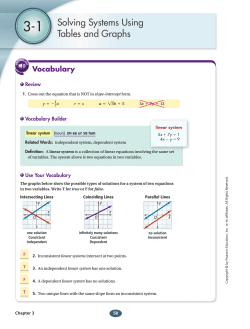 3-1 Solving Systems Using Tables and Graphs Vocabulary