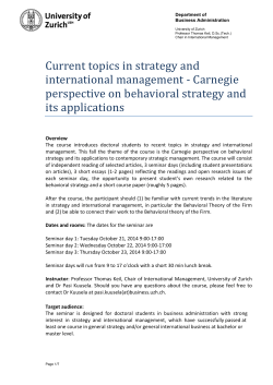 Current	topics	in	strategy	and international	management	‐	Carnegie perspective	on	behavioral	strategy	and