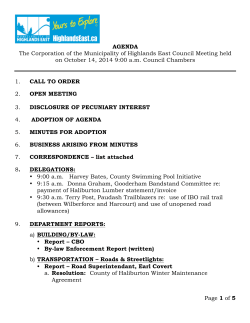 The Corporation of the Municipality of Highlands East Council Meeting... on October 14, 2014 9:00 a.m. Council Chambers  AGENDA