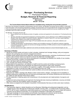 Manager - Purchasing Services Budget, Revenue &amp; Financial Reporting – Permanent Position