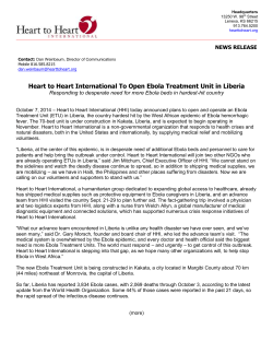 Heart to Heart International To Open Ebola Treatment Unit in Liberia  NEWS RELEASE