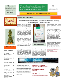 October 2014 Newsletter Maryland Center for Character Education at Stevenson University