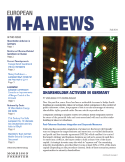 M+A NEWS EUROPEAN  IN THIS ISSUE