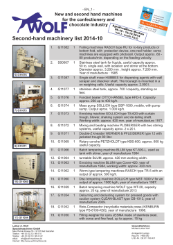 Second-hand machinery list 2014-10 New and second hand machines chocolate industry