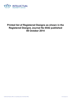 Printed list of Registered Designs as shown in the