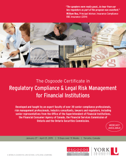 Regulatory Compliance &amp; Legal Risk Management for Financial Institutions Osgoode