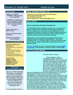 Shoreline UU Weekly News       ... This Sunday EMAIL ADDRESS FOR REV. LYN