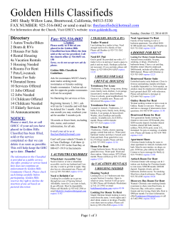 Golden Hills Classifieds Directory 2401 Shady Willow Lane, Brentwood, California, 94513-5330 :