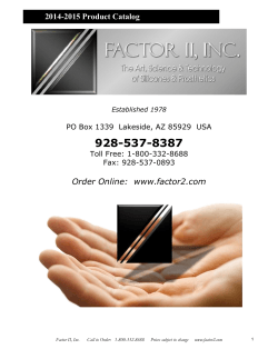 928-537-8387 Order Online:  www.factor2.com 2014-2015 Product Catalog