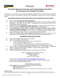 Provider Network Contract and Credentialing Checklist for Ancillary and Facility Providers