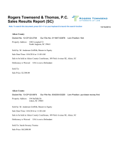 Rogers Townsend &amp; Thomas, P.C. Sales Results Report (SC)