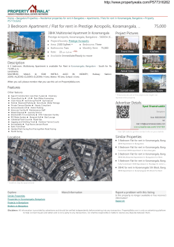 3 Bedroom Apartment / Flat for rent in Prestige Acropolis,... 75,000 Description 3BHK Multistoried Apartment In Koramangala