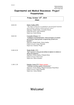 Experimental and Medical Biosciences –Project Presentations  Friday October 10