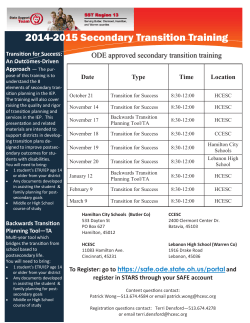 2014-2015 Secondary Transition Training Transition for Success: An Outcomes-Driven Approach