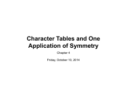 Character Tables and One Application of Symmetry Chapter 4 Friday, October 10, 2014