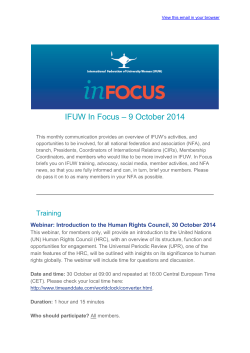 – 9 October 2014 IFUW In Focus