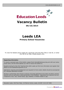Vacancy Bulletin Leeds LEA 09/10/2014 Primary School Vacancies