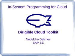 In-System Programming for Cloud Dirigible Cloud Toolkit Nedelcho Delchev SAP SE