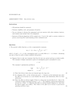ECONOMICS 401 ASSIGNMENT TWO – Due 23 Oct 4pm Instructions
