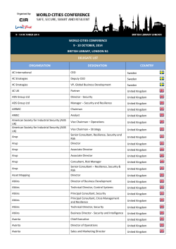 WORLD CITIES CONFERENCE 9 - 10 OCTOBER, 2014 BRITISH LIBRARY, LONDON N1