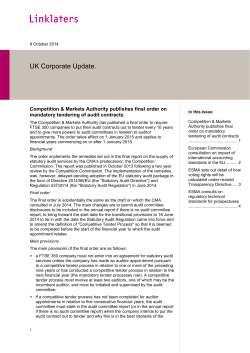 UK Corporate Update.  Competition &amp; Markets Authority publishes final order on