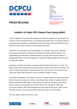 PRESS RELEASE Leaders of major UK cheque fraud gang jailed