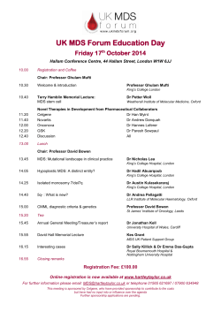 UK MDS Forum Education Day Friday 17 October 2014