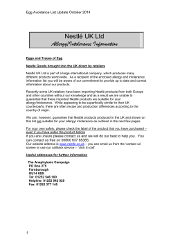 Nestlé UK Ltd Allergy/Intolerance Information Egg Avoidance List Update October 2014