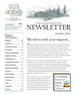 NEWSLETTER I We thrive with your support... October 2014