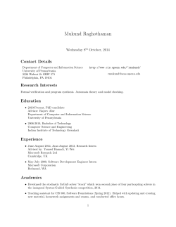 Mukund Raghothaman Contact Details Wednesday 8 October, 2014