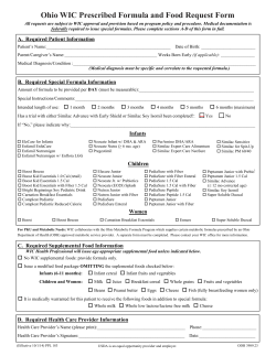 Ohio WIC Prescribed Formula and Food Request Form