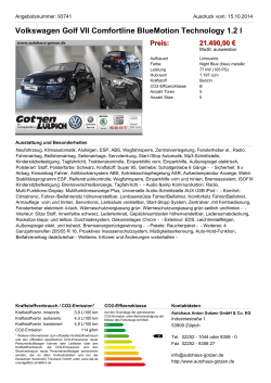 Volkswagen Golf VII Comfortline BlueMotion Technology 1.2 l Preis: 21.490,00 € Angebotsnummer: 93741