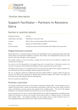 Support Facilitator – Partners in Recovery Darra Position description Section A: position details