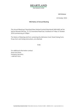 NZX Release 14 October 2014 HNZ Notice of Annual Meeting