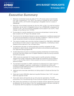 Executive Summary 2015 BUDGET HIGHLIGHTS 10 October 2014