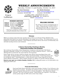 WEEKLY ANNOUNCEMENTS Saturday, October 11 and Sunday, October 12, 2014