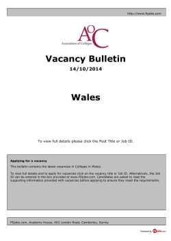 Vacancy Bulletin Wales 14/10/2014