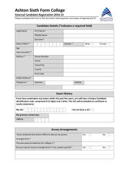 Ashton Sixth Form College  External Candidate Registration 2014‐15  Candidate Details (*indicates a required field) 