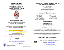 PREMIUM LIST  Potomac Valley Shetland Sheepdog Club, Inc. Saturday, November 1, 2014