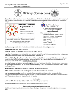 Ministry Connections New Hope Ministry News and Events www.NewHopeLutheran.org