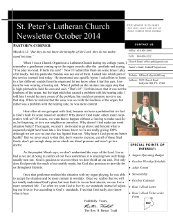 St. Peter’s Lutheran Church Newsletter October 2014 PASTOR’S CORNER